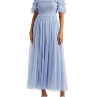Midsummer Floral-Embroidered Tulle Gown