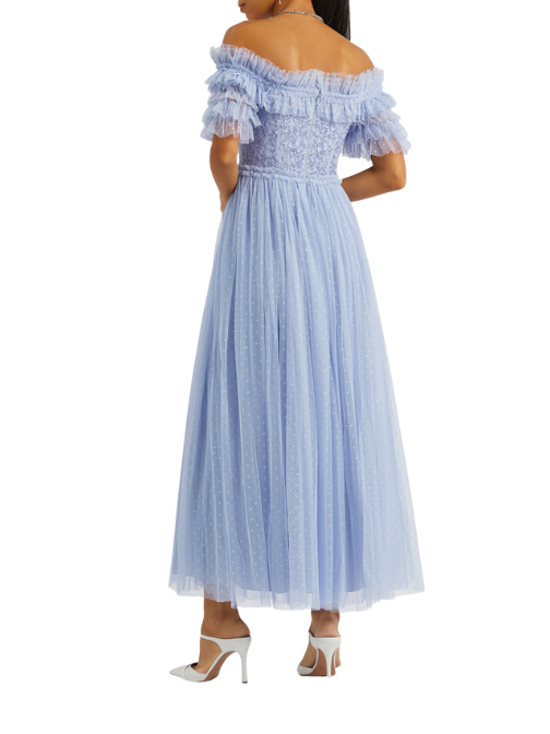 Midsummer Floral-Embroidered Tulle Gown