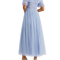 Midsummer Floral-Embroidered Tulle Gown