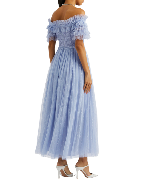Midsummer Floral-Embroidered Tulle Gown