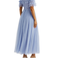 Midsummer Floral-Embroidered Tulle Gown