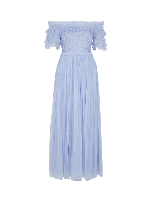 Midsummer Floral-Embroidered Tulle Gown