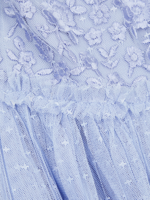 Midsummer Floral-Embroidered Tulle Gown