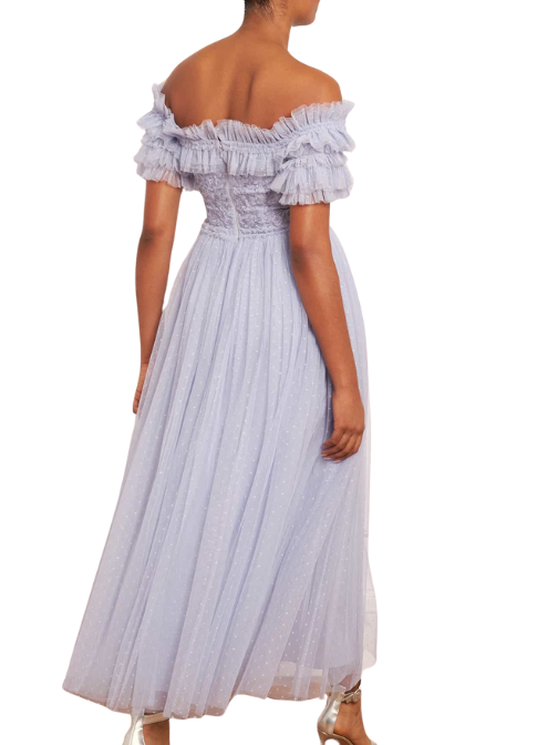 Midsummer Floral-Embroidered Tulle Gown