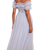 Midsummer Floral-Embroidered Tulle Gown