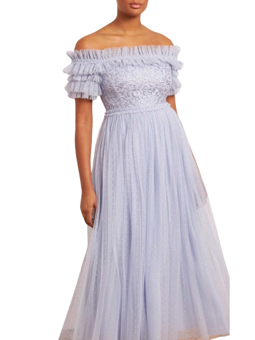 Midsummer Floral-Embroidered Tulle Gown