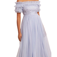 Midsummer Floral-Embroidered Tulle Gown