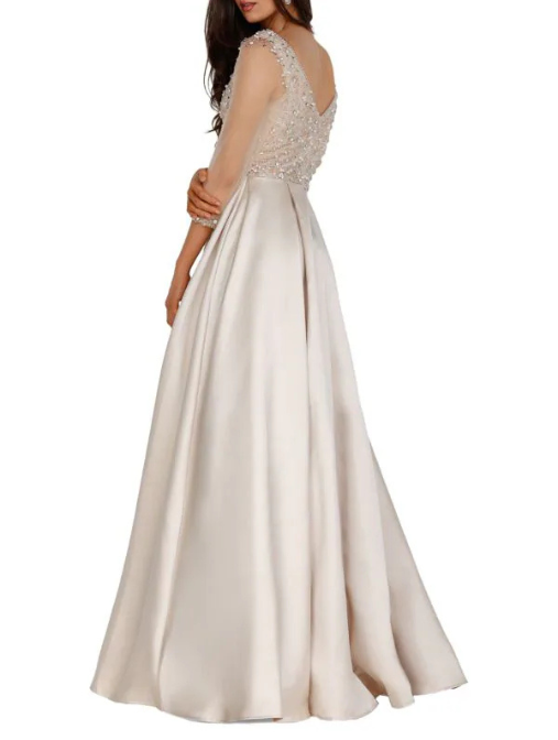 Prom Embellished Satin Ball Gown Champagne