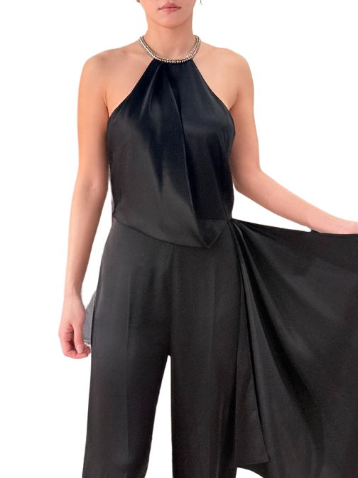 Crystal Trim Detailed Halter Neck Jumpsuit