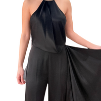 Crystal Trim Detailed Halter Neck Jumpsuit