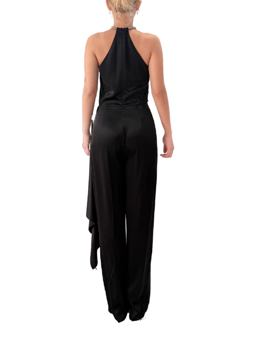 Crystal Trim Detailed Halter Neck Jumpsuit