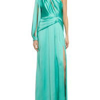 Draped Light Satin One-Sleeve Long Dress