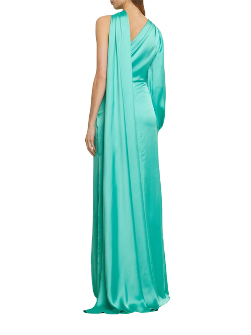 Draped Light Satin One-Sleeve Long Dress