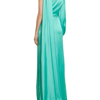 Draped Light Satin One-Sleeve Long Dress