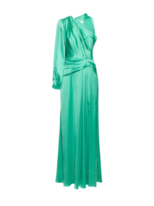 Draped Light Satin One-Sleeve Long Dress