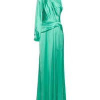 Draped Light Satin One-Sleeve Long Dress