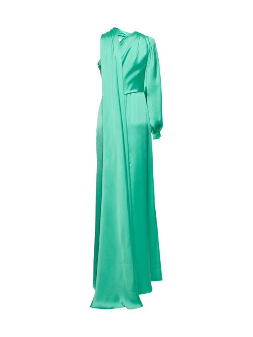Draped Light Satin One-Sleeve Long Dress