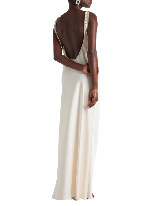 Cream Satin Diamante Bralette Maxi Dress