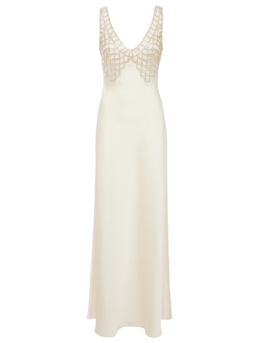 Cream Satin Diamante Bralette Maxi Dress