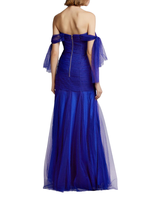 Good Vibes Off Shoulder Gown Blue