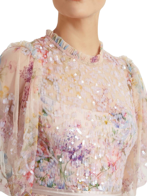 Floral Diamond Bodice Maxi Dress Pink