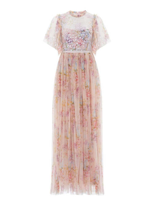 Floral Diamond Bodice Maxi Dress Pink
