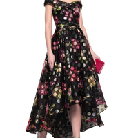 Off-The-Shoulder Floral-Print Metallic Fil Coupé Organza Gown Black