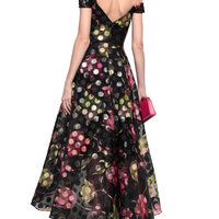 Off-The-Shoulder Floral-Print Metallic Fil Coupé Organza Gown Black