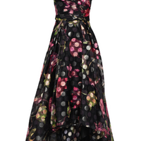 Off-The-Shoulder Floral-Print Metallic Fil Coupé Organza Gown Black