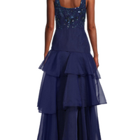 Beaded Organza Frill Ballgown Blue
