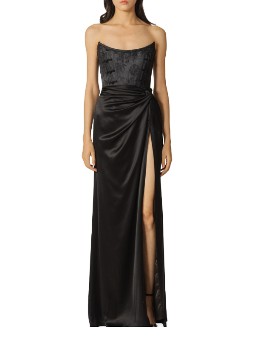 Julia Satin Corset Strapless Gown Black