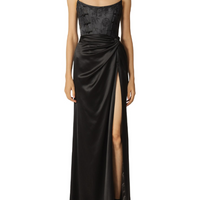 Julia Satin Corset Strapless Gown Black