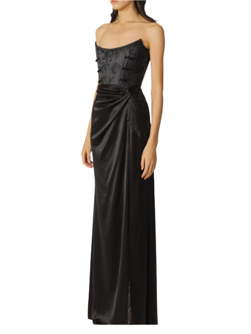 Julia Satin Corset Strapless Gown Black