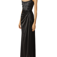 Julia Satin Corset Strapless Gown Black