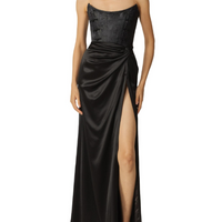 Julia Satin Corset Strapless Gown Black
