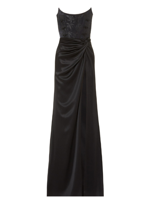 Julia Satin Corset Strapless Gown Black