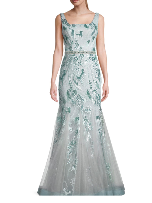 Sequined Godet Gown Green