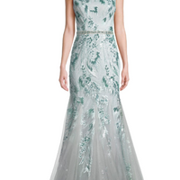 Sequined Godet Gown Green