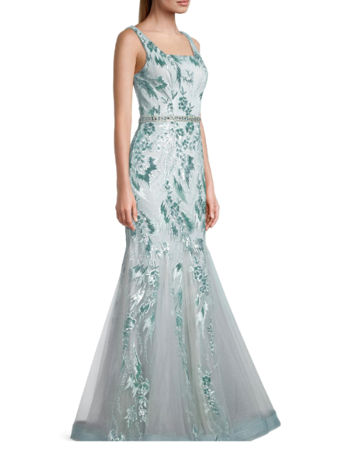 Sequined Godet Gown Green