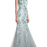 Sequined Godet Gown Green