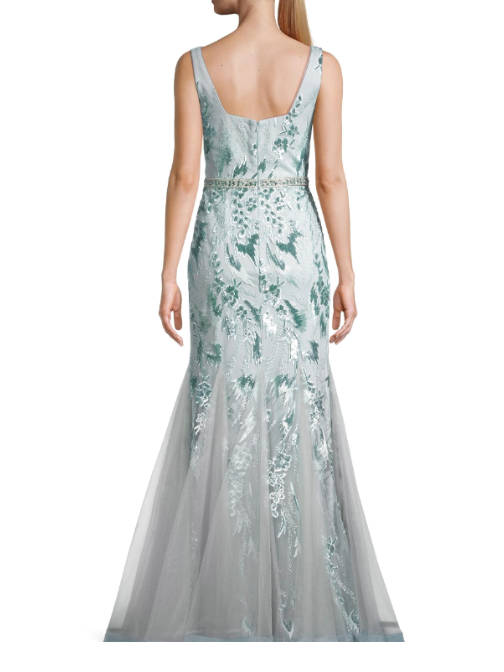 Sequined Godet Gown Green
