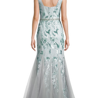 Sequined Godet Gown Green