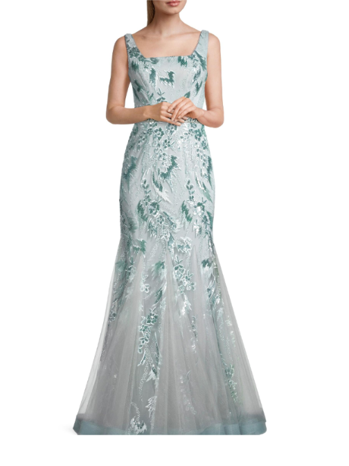 Sequined Godet Gown Green