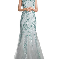 Sequined Godet Gown Green