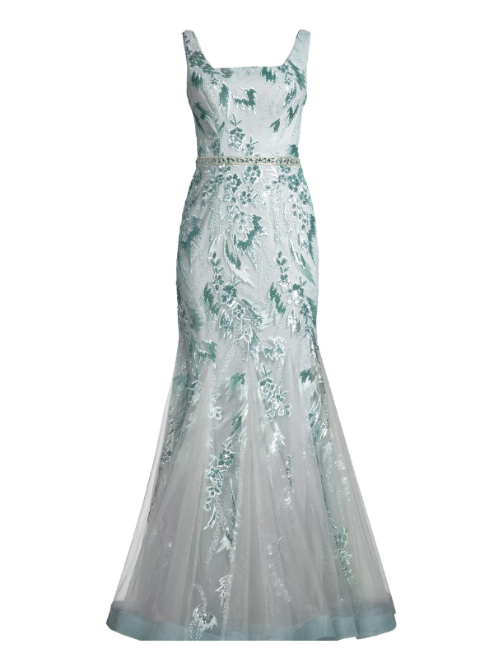 Sequined Godet Gown Green