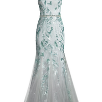 Sequined Godet Gown Green