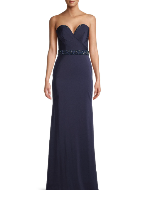 Strapless Bead-Embellished Gown Blue