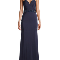 Strapless Bead-Embellished Gown Blue