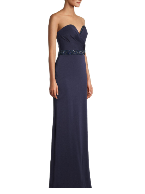 Strapless Bead-Embellished Gown Blue
