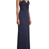 Strapless Bead-Embellished Gown Blue